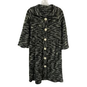 Shu Shu Cardigan Large Womens Wool Black Grey Marled Long Sweater Duster L